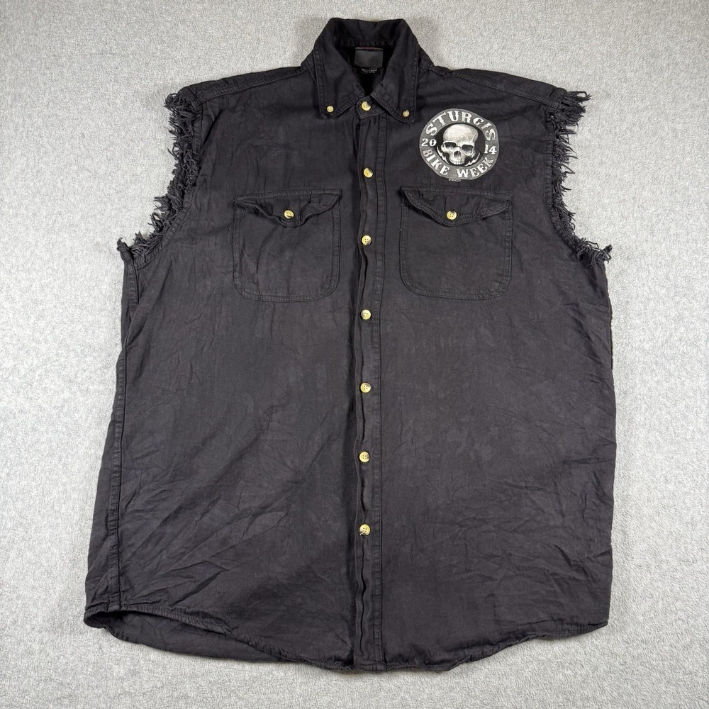 Hot Leathers Sturgis Bike Week 2014 Sleeveless Biker Shirt Skull Black XL